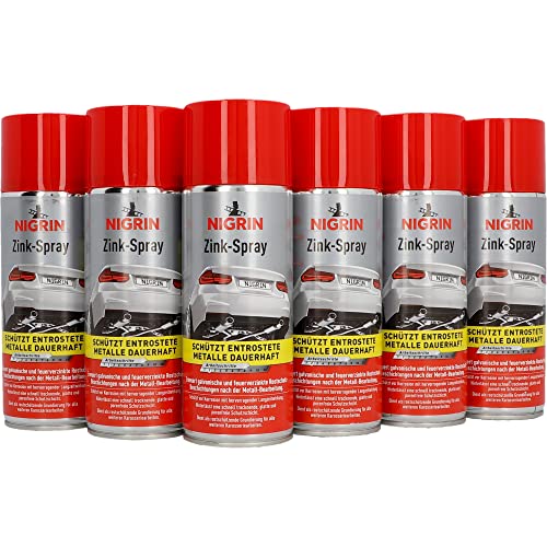 NIGRIN Zinkspray, 6 x 400 ml, erneuert die Rostschutz-Beschichtung nach der Metall-Bearbeitung, langanhaltender Rostschutz, schnell trocknend, Silbergrau