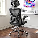 Ergalithic Ergonomic Office Chair-Computer X-Shaped Chair Mesh PU Leather with Adjustable Lumbar Support-Executive Desk Chair High Back with Headrest Flip-Up Arms for Long Hours (Black)