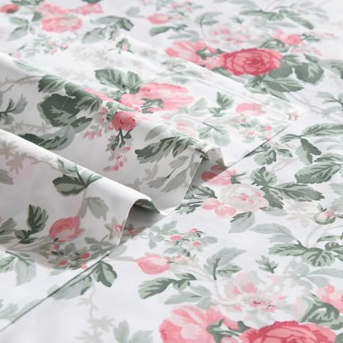 Image of Laura Ashley - Full Sheet Set, Buttery-Soft Bed Sheets with a Naturally Silky Smooth Cotton Sateen Lightweight Feel - Matching Pillowcases & Fitted Sheet (Bettinas Blooms Red)