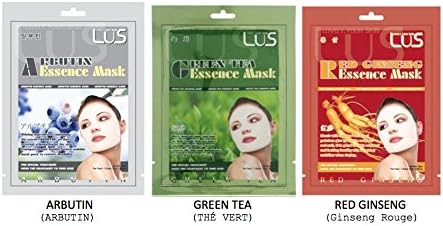 LUS Face Sheet Masks - Variety sets - Korean cosmetics (Arbutin, Green Tea, red Ginseng, 24g)