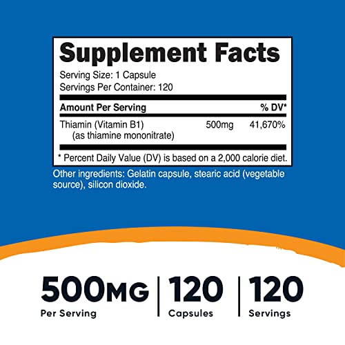 Nutricost Vitamin B1 (Thiamin) 500Mg, 120 Capsules (2 Bottles) #TOP1