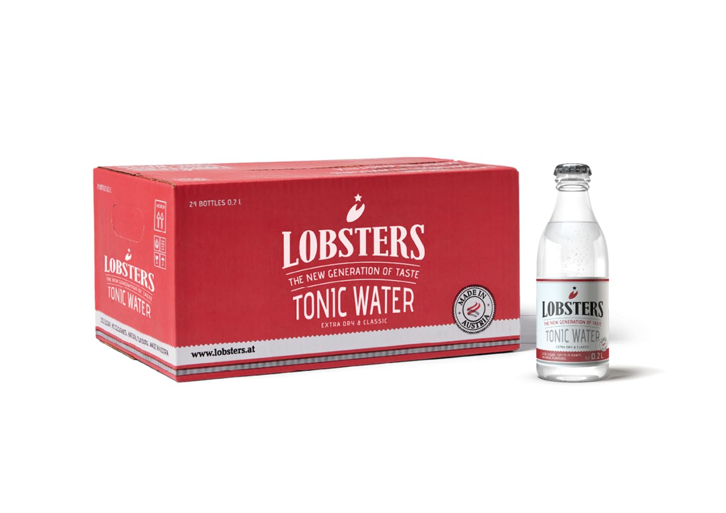 Lobsters - Tonic Water - 24 x 0,2l - Extra Dry and Classic - Erfrischend mit subtiler Bitterkeit durch Chinin, Made in Austria, Zuckerreduziert & ohne Farbstoffe, Perfekt für cocktail mix, Gin Tonic