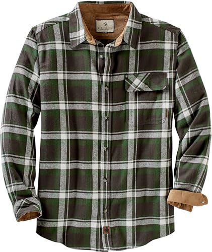 Legendary Whitetails Men's Buck Buck Camp Flannel Shirt, Long Sleeve Plaid Button Down Casual Shirt for Men, with Corduroy Cuffs, Fall & Winter Clothing, Mountain Charcoal Plaid, Large