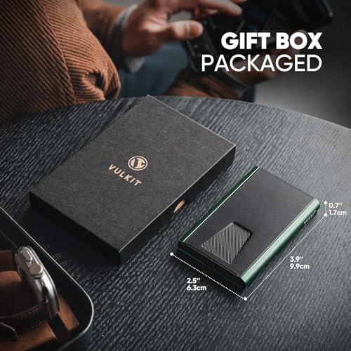 Image of VULKIT Credit Card Holder for Men, Aluminum POP UP RFID Blocking Card Case, Green