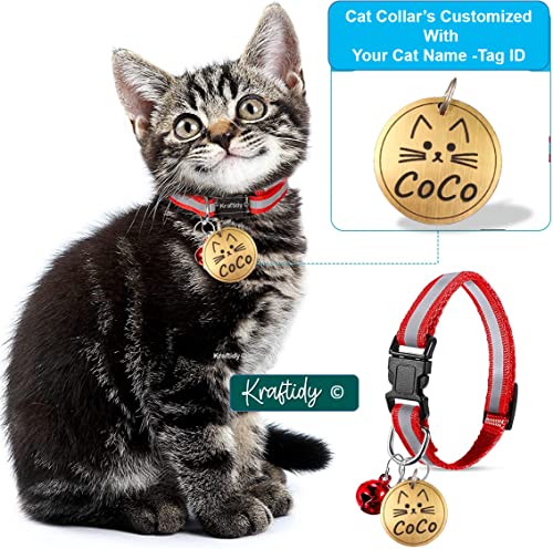 Image of Cat Collar Belt with Name tag id and Bell Customized for Kitten Small Medium Big Adult pet Cats Neck Collar (with Personalized cat Name) (Reflective) (Red) (Black)