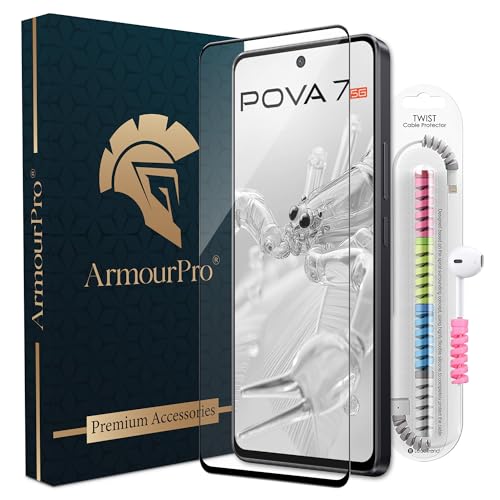 Image of ArmourPro Military Grade Gorilla Tempered Glass Screen Protector Compatible for Tencno Pova 7 5G with Edge to Edge Coverage, Cable Protector and Easy Installation kit (6.78 Inch)