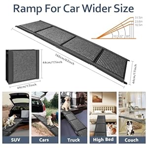 Dog Ramp for Car, Folding Dog Ramps for Large Dogs, Dog Stairs for Trucks, Cars and SUV, Supports up to 250 lbs (63'' L x 17'' W) Dog Ramp for Car Folding Dog Ramps for Large Dogs Dog Stairs for Trucks Cars and SUV Supports up to 250 lbs 63 L x 17 W