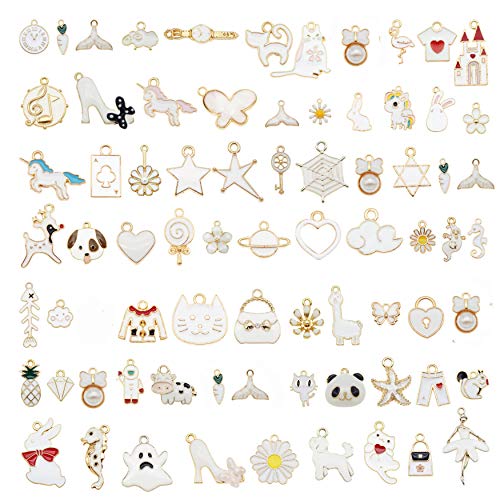 Julie Wang 30pcs Mixed Enamel White Charms Assorted Pendants for Jewelry Making Bulk lot Necklace Earrings Bracelet Keychain Craft Findings