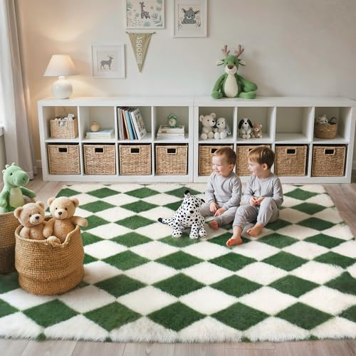 GENIMO Checkered Rug 5x7 Area Rugs for Kids Bedroom Soft Shag Rug Fluffy Fuzzy Carpet Plush Rugs for Living Room Nursery Playroom Dorm Modern Home...
