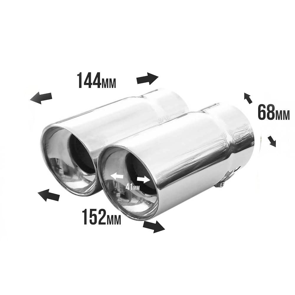 Autohobby 6017 - Doble embellecedor de tubo de escape universal para tubo de escape deportivo de acero inoxidable hasta 65 mm cromado A B C G H J CC 3 4 5 6 7