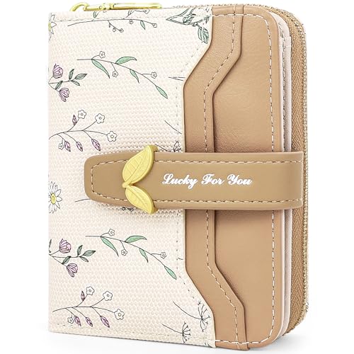 Small Wallet Womens Brown Flower Cute Wallet's Women Mini Wallets for Ladies Slim Change Purse for Ladies Bifold Wallet Womens With Zipper Coin Pocket Purses Card Holder for Women