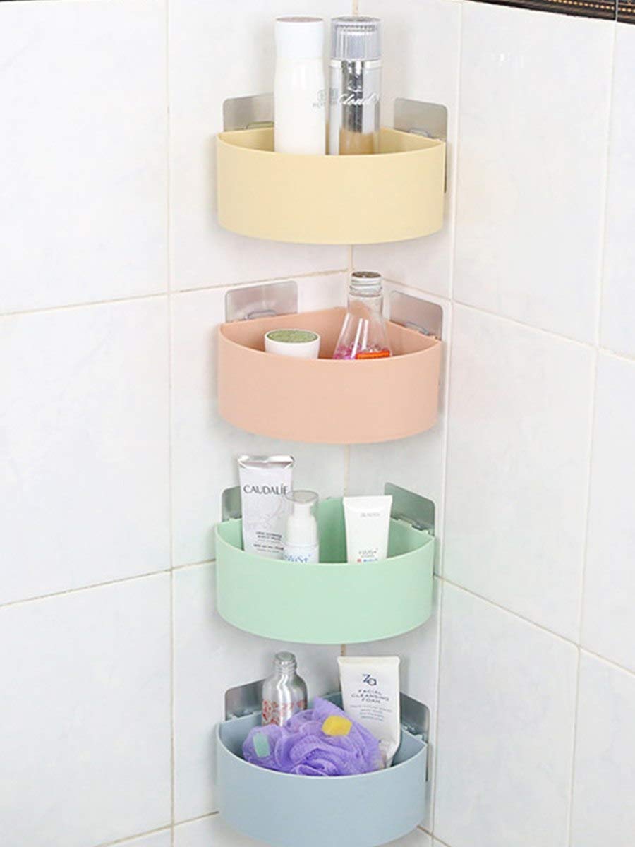 Leonardo Enterprise Self-Adhesive Plastic Bathroom Corner Rack Storage Shelves, Bathroom Storage Rack Corner Soap Box Stand (4)