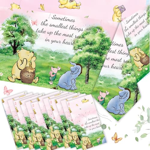12PCS Pink Winnie Tablecloth Baby Shower Decorations Bear Table Cover Watercolor Plastic Disposable Thickened Tablecloth Oh Baby Gender Reveal Birthday Party Supplies for Kids Boys Girls - 54x108IN