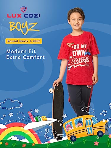 Image of Lux Cozi Printed Round Neck Half Sleeve Cotton T-Shirt for Boys | Prints May Vary |