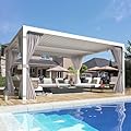 EROMMY 10x12FT Louvered Pergola Outdoor Sun Shade Shelter with Aluminum Frame and Adjustable Rainproof Roof for Garden & Patio, Curtains and Netting Included, White