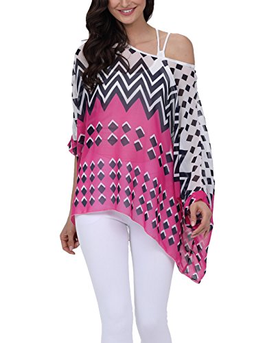 iNewbetter Womens Casual Floral Batwing Sleeve Beach Loose Blouse Chiffon Poncho Tunic Tops 298 One Size