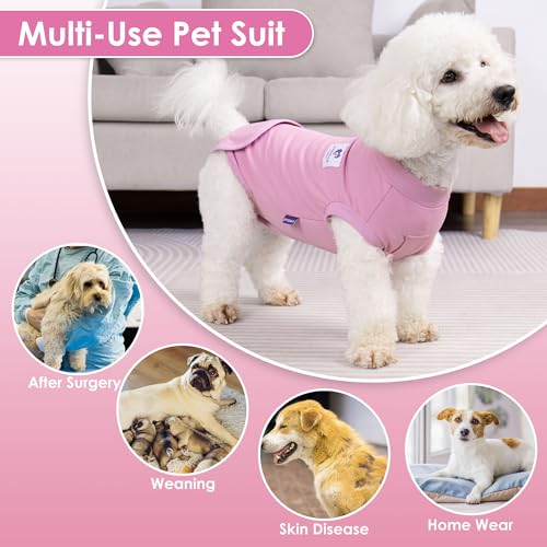 Image of cyeollo 2pack Surgery Recovery Suit for Dogs Cats Soft Breathable Female Male Pet Bodysuit After Surgery for Spay, Neuter, Surgical Recovery Onesie Shirt for Small Medium Large Dogs, Pink & Purple, S