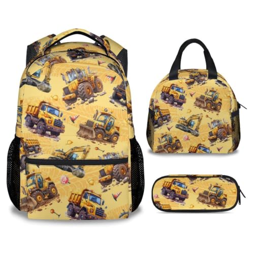 Image of Backpack for Boys - Construction Backpacks Set for Boys - 3Pcs Toddler Bookbag with Lunch Box and Pencil Case - Truck School Bag for Kindergarten /Preschool /Elementary (17 Inch)