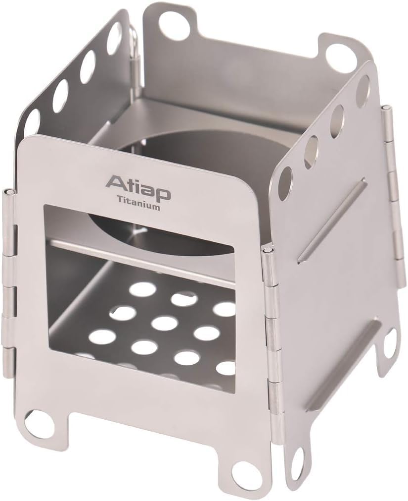 ATiAP Titanium Foldable Wood Burning Stove Portable for Outdoor Camping Picnic BBQ (Small)