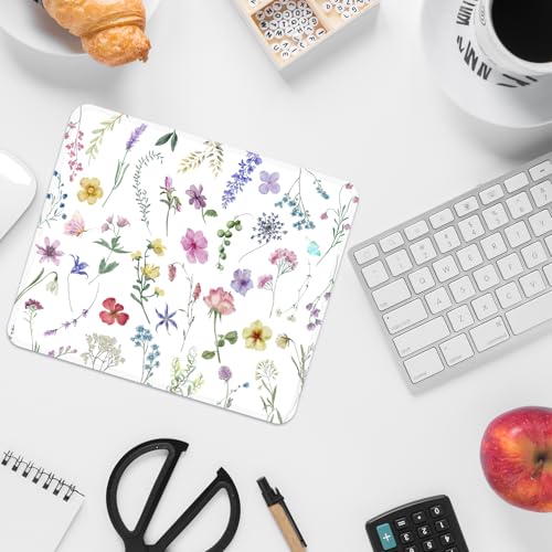 Image of FROGIGO Mouse Pad with Stitched Edges - Watercolor Floral Mousepad for Women, 9.25 x 7.75 inch Washable Square Desk Pad, Non-Slip Rubber Base, Office Home Laptop Accessories - Watercolor Wildflowers