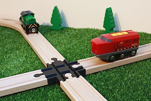 Locorico- Wooden Train Crossing (4 Ways), Beige,yellow,black, 8.8 x 8.8 x 1.2 centimètres - Image 2