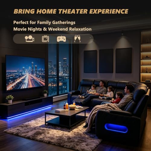Image of Dark Grey Power Reclining Sectional Sofa with Cup Holders /Storage, 5 Seater | L-Shaped Recliner Couch with USB Charging /Storage, Home Theater Seating, Leather Furniture for Living Room, House, Apartment