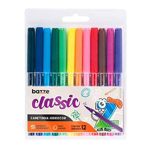 Bazze Hidrocor - Ponta Fina Classic, 12 Cores