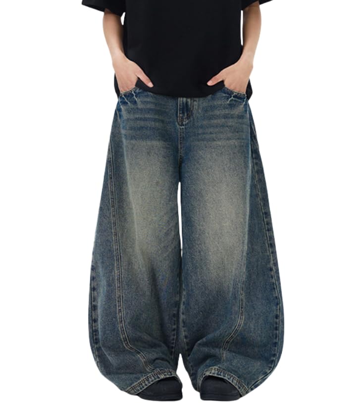 Mens Wide Leg Jeans Y2k Baggy Hip Hop Denim Pants Vintage Grunge Jeans Loose Fit Skater Skateboard Pants Streetwear