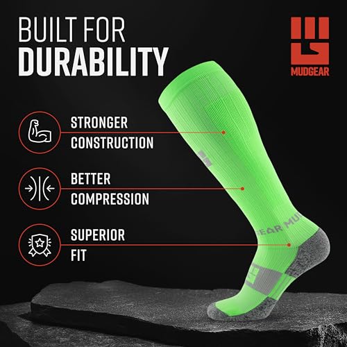 Image of MudGear Graduated Compression Socks, Durable, Sweat-Resistant OCR Performance Socks with Cushioned Footbed, Made in USA