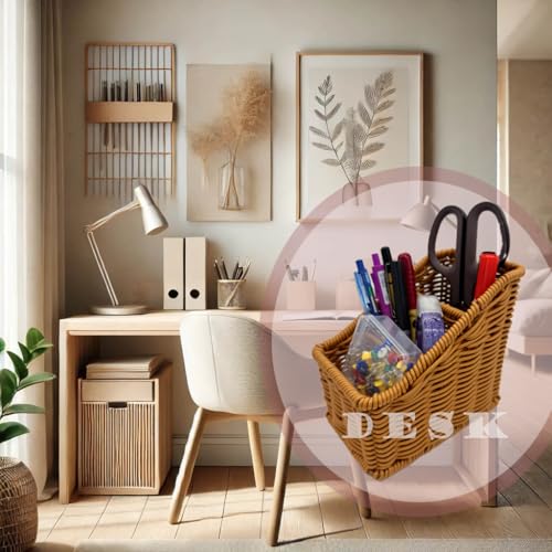 Handwoven Wicker Remote Control Holder,Rustic Rattan TV Remote Caddy Storage Box for Table, Farmhouse Desk Organizer Office Supplies,Makeup Brush Holder,Utensil Caddy (Golden Oak, Small - 3 Comp.) - Cosy Home Interiors Handwoven Wicker Remote Control Holder,Rustic Rattan TV Remote Caddy Storage Box for Table, Farmhouse Desk Organizer Office Supplies,Makeup Brush Holder,Utensil Caddy (Golden Oak, Small - 3 Comp.) - Image 6