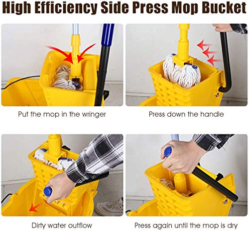 Image of Nightcore Commercial Mop Bucket and Side Press Cleaning Wringer Portable Trolley On Wheels,All-in-one Tandem Floor Cleaning,Wavebrake. Ideal for Household,Commercial (21 Quart)