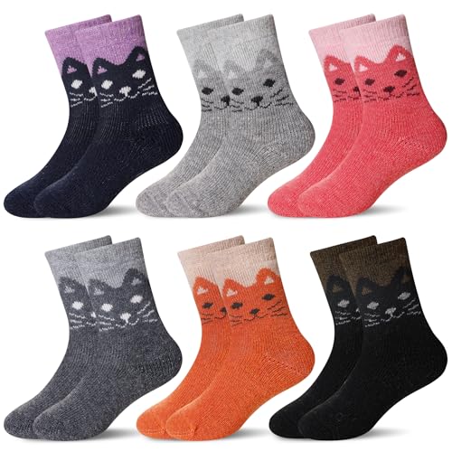 Eocom Kids Wool Socks Winter Warm Wool Hiking Thermal Thick Boot Cozy Crew Socks for Toddlers Boys Girls 6 Pairs