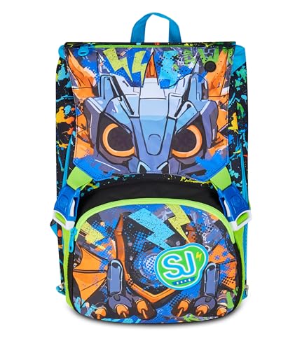 SJ GANG STYLE JAM GANG Zaino Scuola Estensibile Big LED LOOK, Nero, Zaino con Divisorio Interno, Tasca Superiore con Occhi LED, Tasca per Borraccia, 24 L, Zaino Scuola Elementare, Bambino