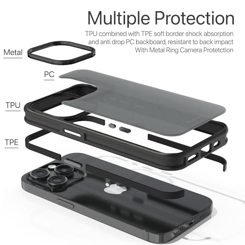Image of Vaku Luxos Elemento Series Back Cover Case for iPhone 15 Pro Metal Frame Camera Bump Shockproof Scratch Resistant Slim Thin Military-Grade Protection - Black