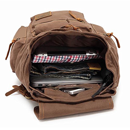 High Capacity Canvas Vintage Backpack - for Hiking Travel 12-15.6" Laptop Backapcks for Men Casual Daypacks Rucksack(L-Black) by Augur - Image 5