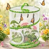 Collapsible Butterfly Cage with Dual Zipper Doors, 12'x12'x14' Pop-Up Insect & Butterfly Habitat Terrarium, Fine Mesh Enclosure for Raising Monarchs, Painted Lady, and Other Caterpillars