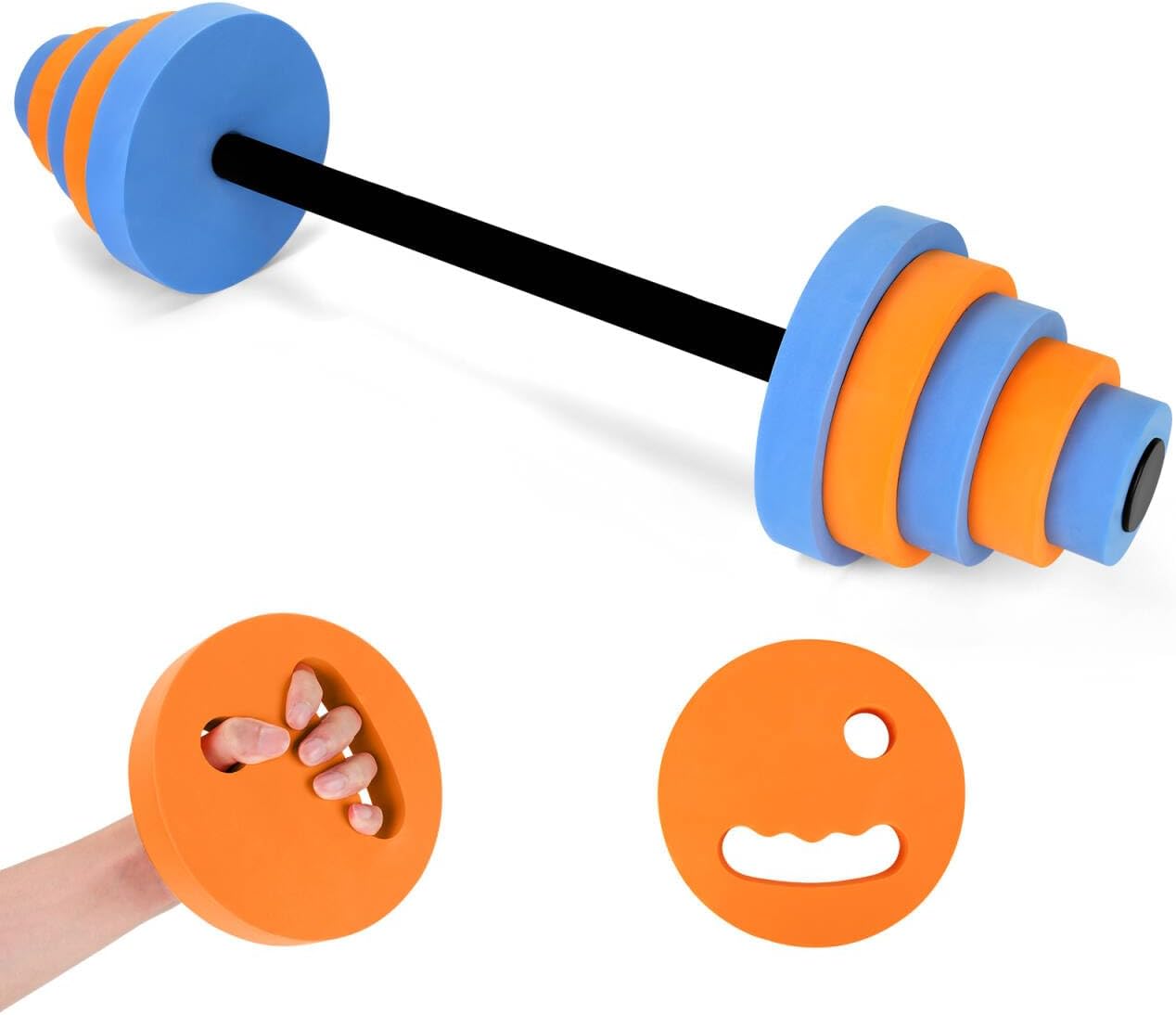 Swimming Barbell 29.3’’Pool Dumbbell with Water Exercise Discs High Density EVA Foam Aquatic Exercise Equipment Swim Dumbbell (Orange & Blue)