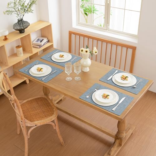 FROMHEART Faux Leather PU Placemats Set of 6 (Light Blue,11.8 x 17)