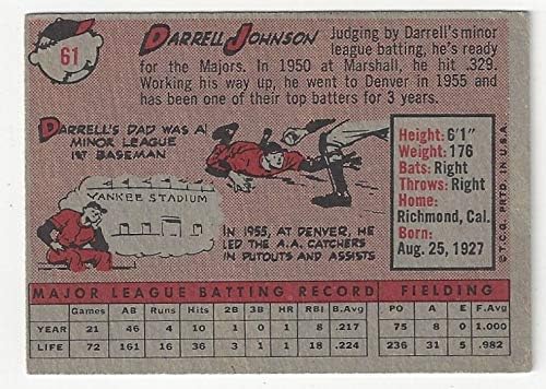 Darrell Johnson Vintage Collectible Baseball Card - 1958 Topps Baseball Card #61 (New York Yankees) Free Shipping