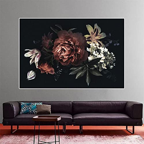 Peinture toile plante rose rétro de qualité supérieure en 60x80 cm