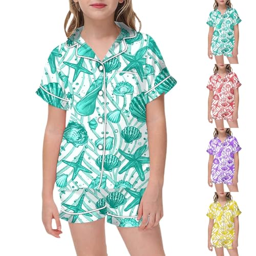 Toddler 𝐏𝐚𝐣𝐚𝐦𝐚 Set 2PCS Girls 𝐒𝐥𝐞𝐞𝐩𝐰𝐞𝐚𝐫 – Satin Silk Short Sleeve Button Down Shirt and Shorts Outfits4
