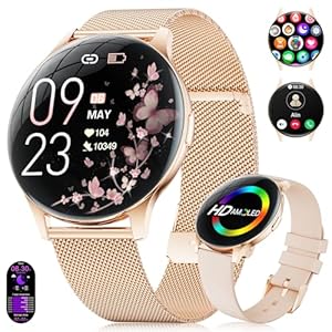 Smartwatch Damen 2025 mit Anrufen - 7, 9 mm Ultra-Dünne Elegante Fitness Armbanduhr mit 1, 3 Zoll HD Always-On Display, IP68 Wasserdicht, 100+ Sportmodi, Frauengesundheit für iOS Android, Roségold