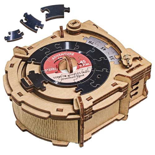 iDventure Cluepuzzle Tocadiscos - Rompecabezas Jigsaw y Juego de Escape Room - Caja Misteriosa y Puzzle 3D de Madera - Regalos Originales - Caja Secreta Japonesa