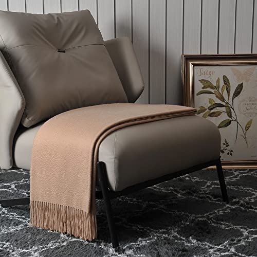 Ep Mode 100% Pure Cashmere Throw Blanket For Sofa, Classic Design With Gift Box (Rugby Tan) #TOP1
