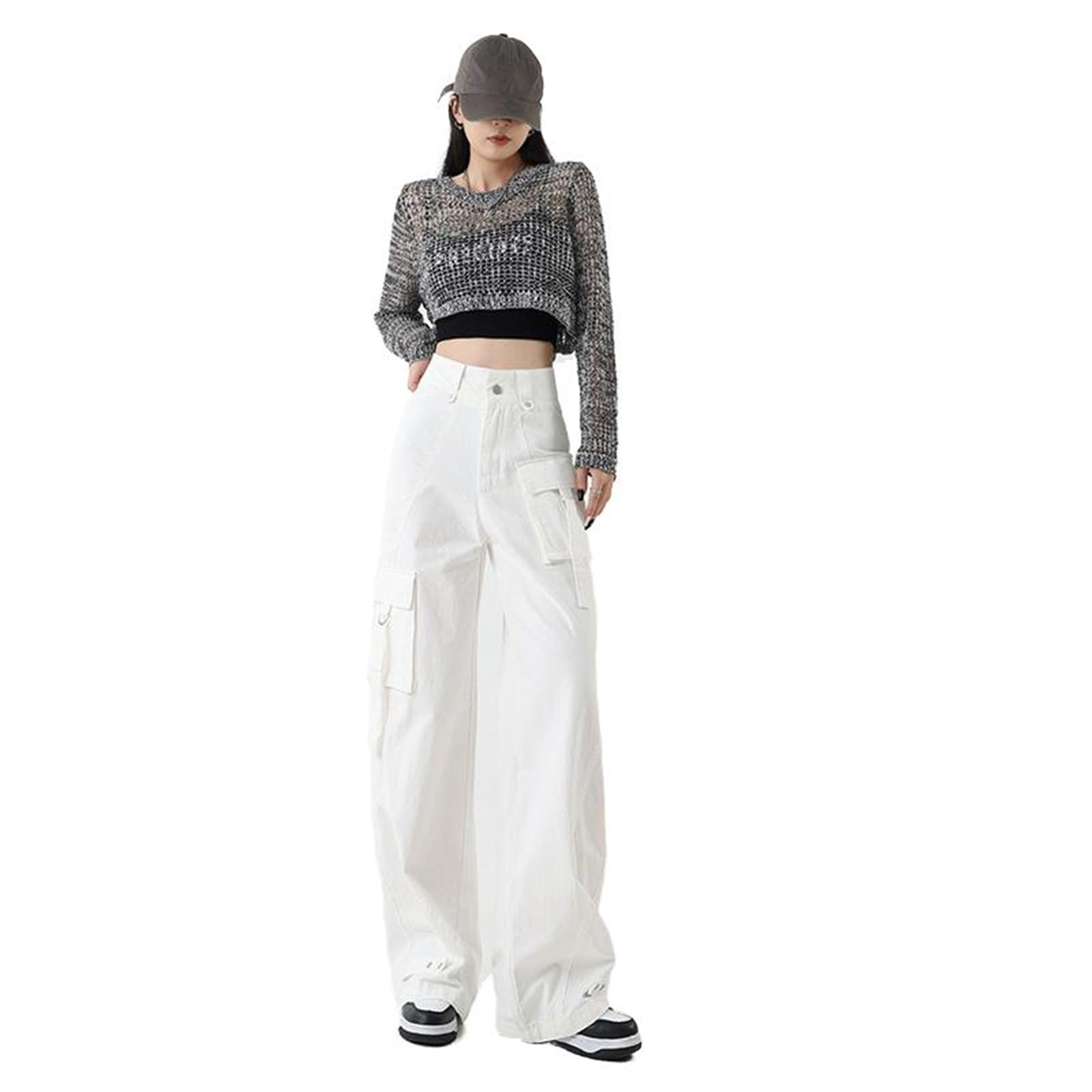 Pantaloni Cargo Americani a Gamba Larga da Donna per la Stagione Autunnale