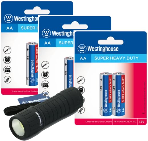 WestinghouseThe Type AA/1.5V Super Heavy Duty battery, pack of (2). Gift Pack 3 Packs of 2 + Free Pocket Flash light