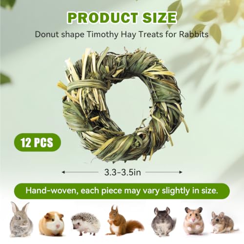 Image of 12PCS Bunny Chew Toys for Teeth Timothy Hay Circle for Rabbits Timothy Hay Rings for Small Animals Guinea Pigs Chinchillas Hamsters Bunnies Digestion Care and Teeth Protection