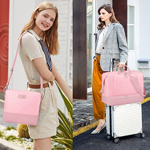 Image of Travel Weekender Bag for Women Overnight Bag with Shoe Compartment Oversized Travel Duffel Bag Carry On Tote with Trolley Sleeve 21 inch for Weekend Travel Business Trip, K-Pink Diamond 3pcs, Large