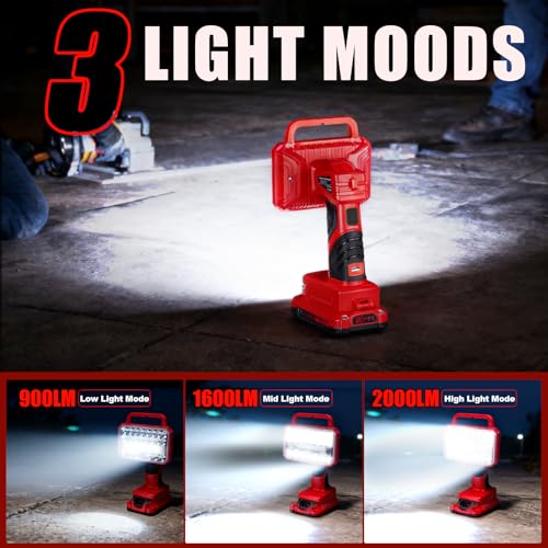 Image of Cordless LED Work Light for Craftsman 20V Battery, 2000LM Portable Handheld Flashlights Tool with USB Port and 3 Brightness Modes for Camping, Fishing, Job Site, Indoor & Outdoor Use
