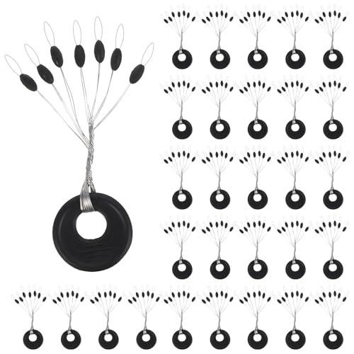 Tyqour 1200Pcs Fishing Rubber Bobbers Stoppers, 6 in 1 Black Bobber Stops, Oval Float Sinker Stops, Float Stop Kit for Fishing Line, S Size Fish Gear Accessories
